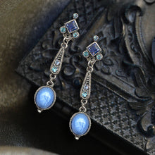 Load image into Gallery viewer, Art Deco Blue Vintage Glass Earrings E370