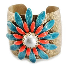Load image into Gallery viewer, Double Daisy Coral and Turquoise Cuff OL_BR106 - Sweet Romance Wholesale