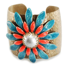 Load image into Gallery viewer, Double Daisy Coral and Turquoise Cuff OL_BR106 - Sweet Romance Wholesale
