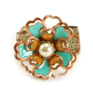 Copper and Enamel Flower Cuff Bracelet OL_BR182 - Sweet Romance Wholesale
