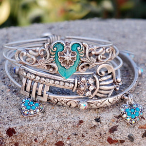 Blue Hearts Bangle Bracelet Set OL_BR305-353-354 - Sweet Romance Wholesale