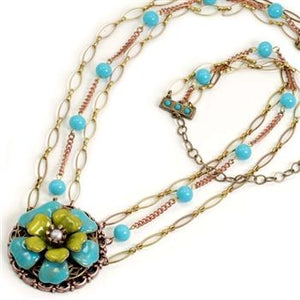 DISC Blue & Apple Green Flower Necklace OL_N288 - Sweet Romance Wholesale