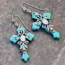 Load image into Gallery viewer, Turquoise Cross and Opal Stone Necklace and Earrings Set - Sweet Romance Wholesale