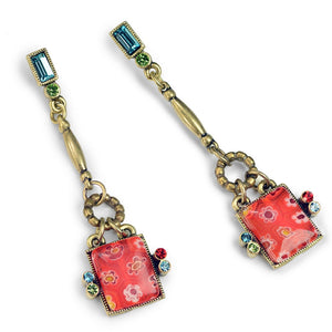 Millefiori Glass Square Drop Earrings E1384 - Sweet Romance Wholesale