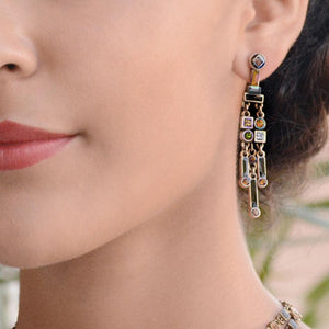 Art Deco Crystal Enamel Fringe Earrings E782 - Sweet Romance Wholesale