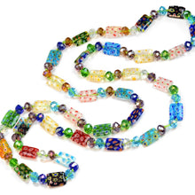 Load image into Gallery viewer, Long Millefiori Glass Rectangle Knotted Beads Necklace - Sweet Romance Wholesale