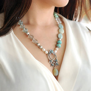 Boho Beach Gemstone and Pearl Necklace N1378 - Sweet Romance Wholesale