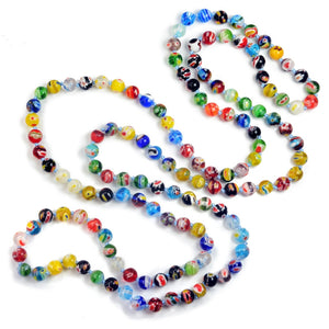 Long Millefiori Knotted Bead Necklace N1473 - Sweet Romance Wholesale