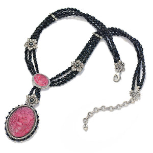 Vintage Glass Deco Rose Quartz Necklace N5711 - Sweet Romance Wholesale