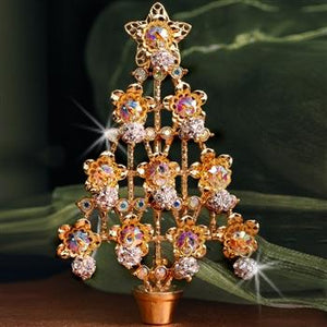 Christmas Tree Pin - Gold & Crystal P370 - Sweet Romance Wholesale