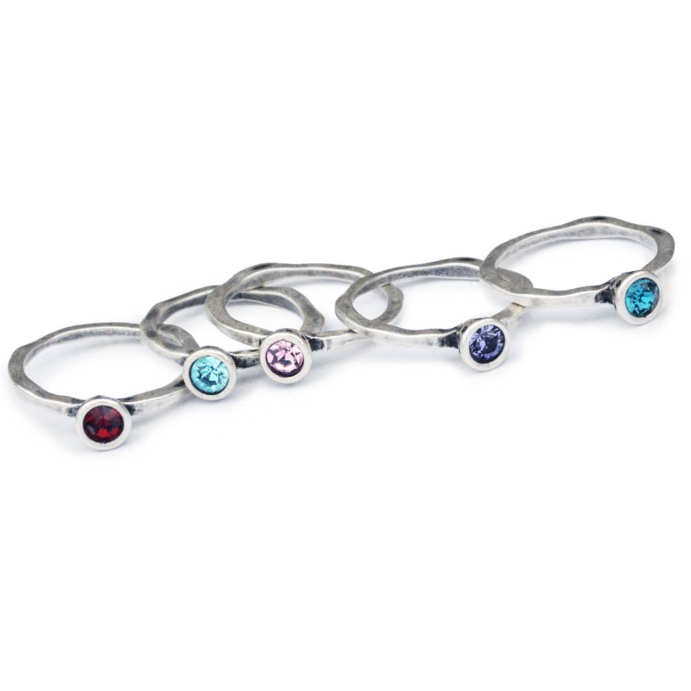 Delicate Swarovski Crystal Birthstone Minimalist Stacking Rings in