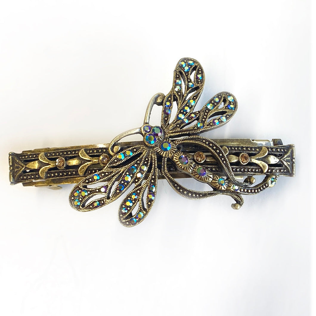 Iridescent dragonfly barrette