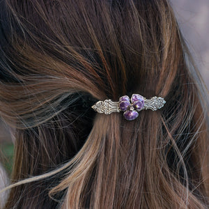 Enamel Pansy on Silver Hair Barrette  B509