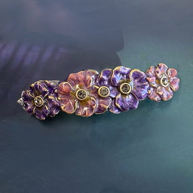 Enamel Pansy Flowers Hair Barrette  B531