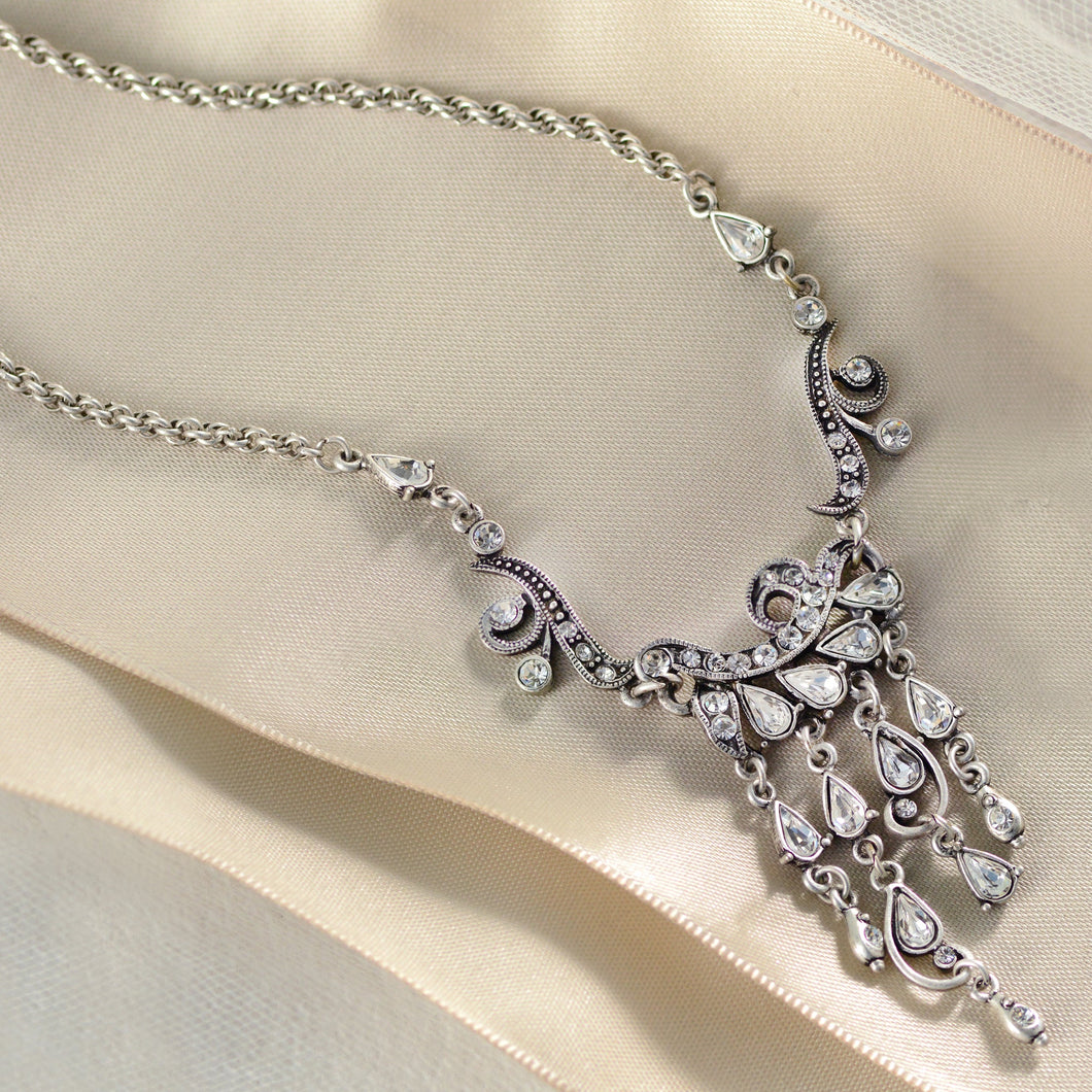 Edwardian silver crystal Necklace and Earrings N1058