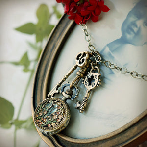 Pocket Watch and Antique Key Necklace N311