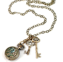 Load image into Gallery viewer, Pocket Watch and Antique Key Necklace N311