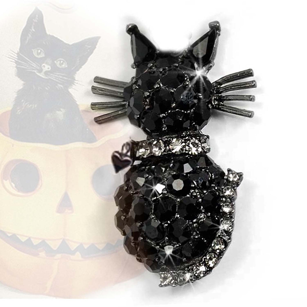 Black Cat Crystal Pin Brooch P213