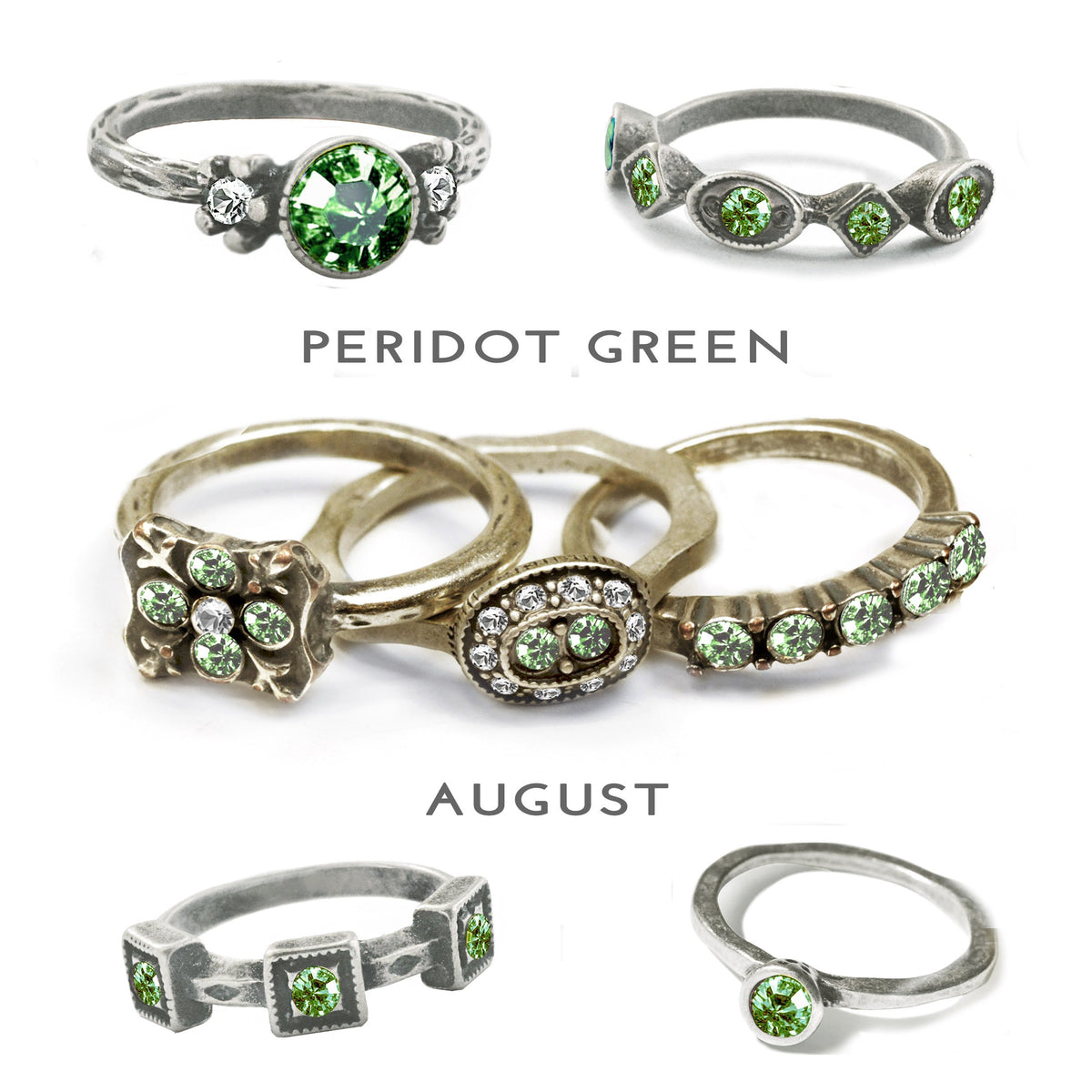 Stackable August Birthstone Ring - Peridot Green - Sweet Romance Wholesale