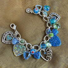 Load image into Gallery viewer, Blue and Silver Millefiori Heart Charm Bracelet - Sweet Romance Wholesale