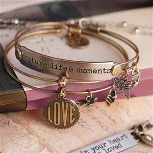Love and Life Bangle Bracelet Set BR418-BR374-BZ - Sweet Romance Wholesale