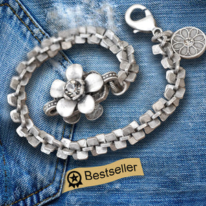 Silver Retro Serenity Flower Bracelet - Sweet Romance Wholesale