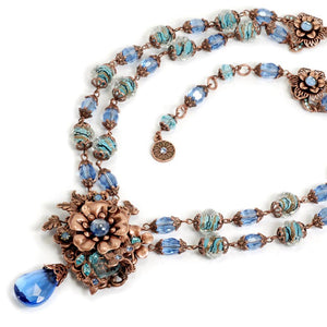 Blue and Copper Floral Necklace N5985 - Sweet Romance Wholesale