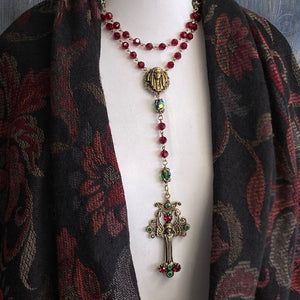 Angel Christmas Rosary Garnet and Emerald Crystal Beads - Sweet Romance Wholesale