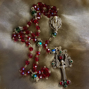 Angel Christmas Rosary Garnet and Emerald Crystal Beads - Sweet Romance Wholesale
