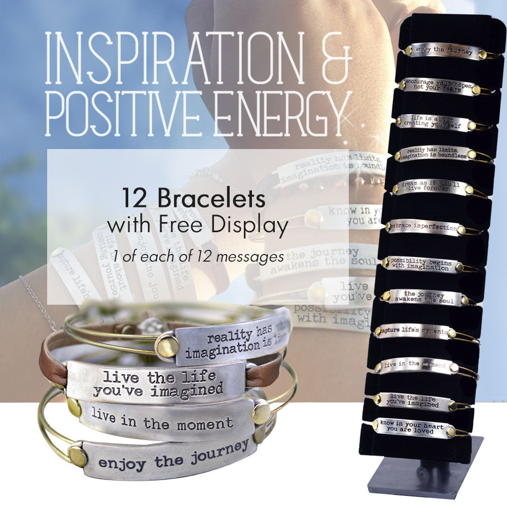 12 Inspirational Message Bracelets + FREE Display DEAL1301 - Sweet Romance Wholesale