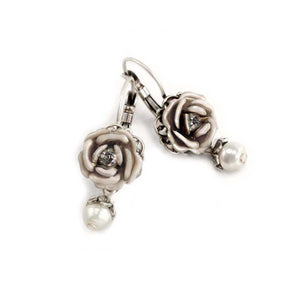 Ivory Tea Rose Enamel Earrings E1088 - Sweet Romance Wholesale