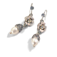 Load image into Gallery viewer, Dainty Rose &amp; Pearl Dangle Earrings - Sweet Romance Wholesale