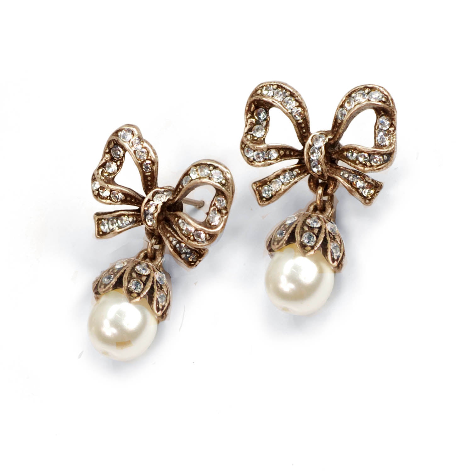 Pearl Drop Bow Earrings in Gold | Altar'd State