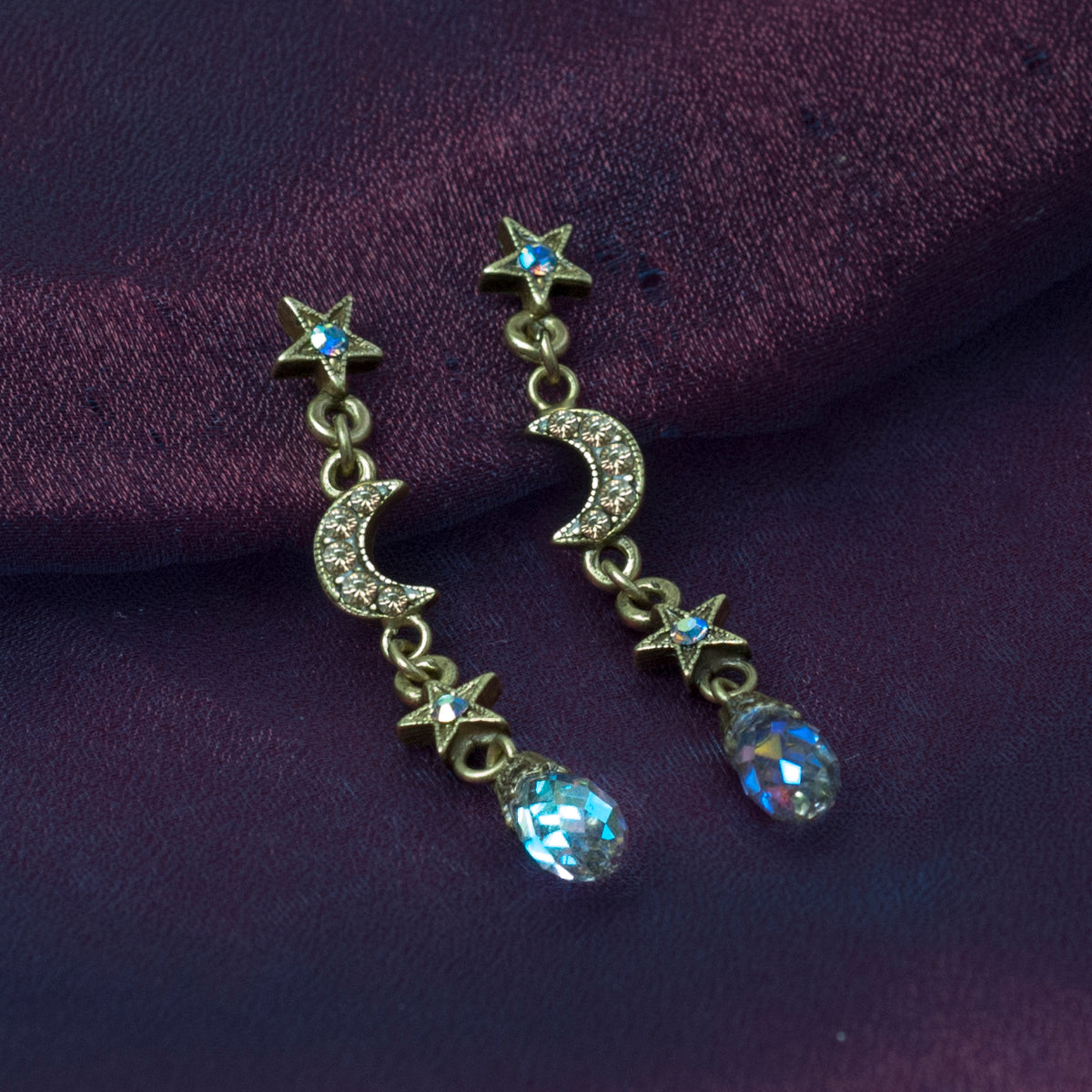 Dangling Moon & Star Earrings E1494 - Sweet Romance Wholesale