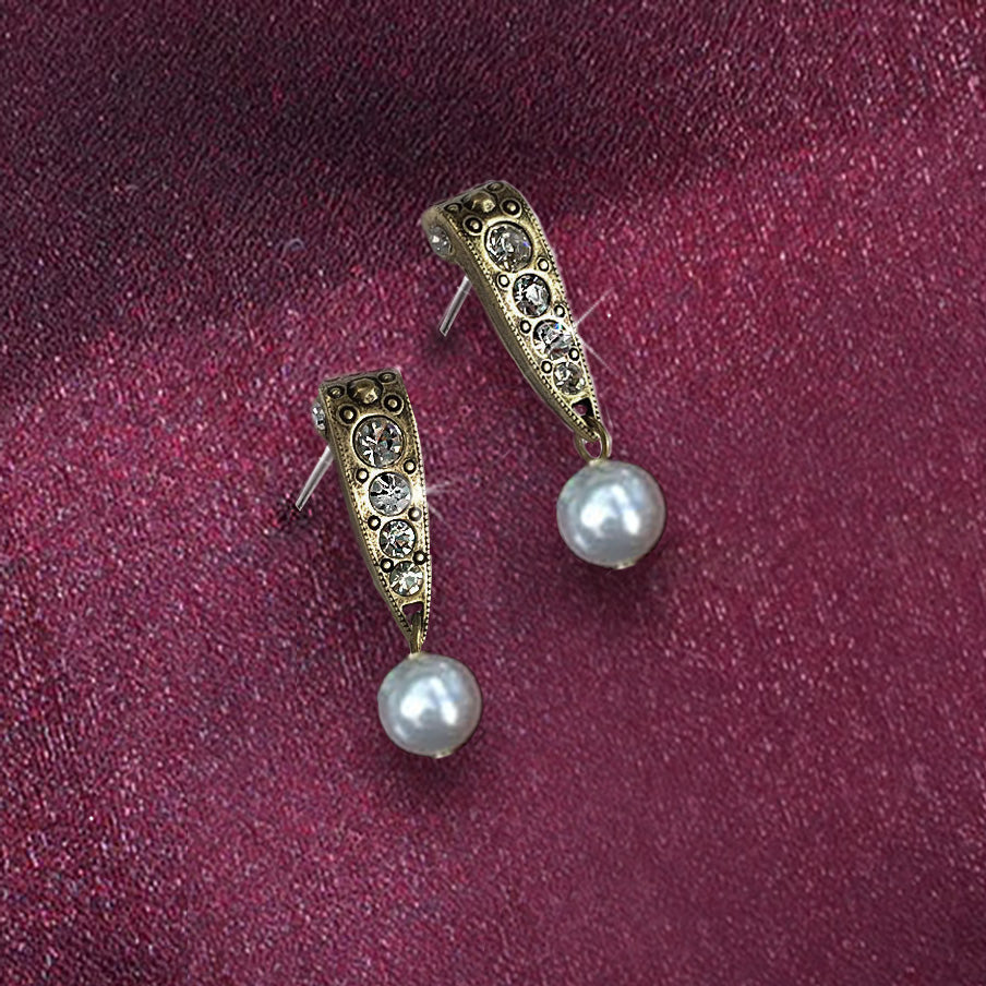 Vintage Art Deco Pearl Crystal Earrings E1525 - Sweet Romance Wholesale