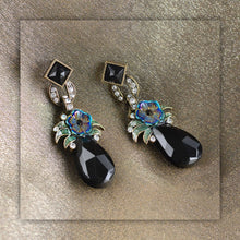 Load image into Gallery viewer, Art Deco Jet Drop Czech Flower Earrings E892 - Sweet Romance Wholesale