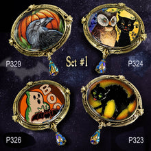 Load image into Gallery viewer, Jack-o-Lantern and Black Cat Retro Halloween Pin - Sweet Romance Wholesale