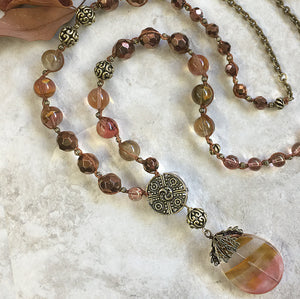 Long Gemstone Bead Pendant Necklace - Sweet Romance Wholesale