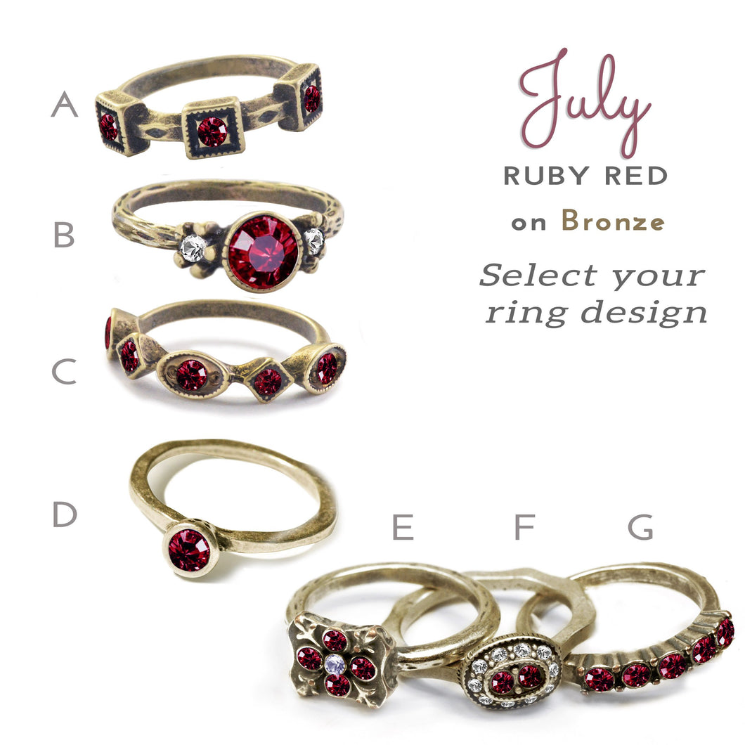 Stackable July Birthstone Ring - Ruby Red - Sweet Romance Wholesale