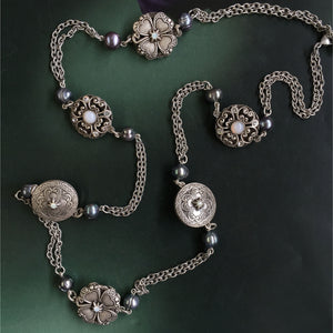 Celtic Clover Medallions & Pearls Necklace N1459 - Sweet Romance Wholesale