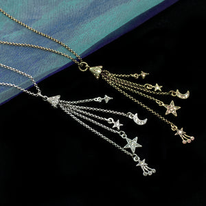 Moon & Star Delicate Tassel Necklace N1630 - Sweet Romance Wholesale