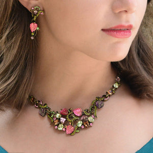 Satin Glass Leaves Earrings and Necklace N671|E1203 - Sweet Romance Wholesale
