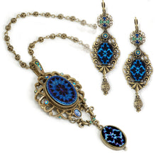 Load image into Gallery viewer, Peacock Vintage Glass Necklace and Earrings N823 E1038 - Sweet Romance Wholesale