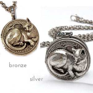 Purrson Cat Locket Necklace in Silver or Bronze - Sweet Romance Wholesale