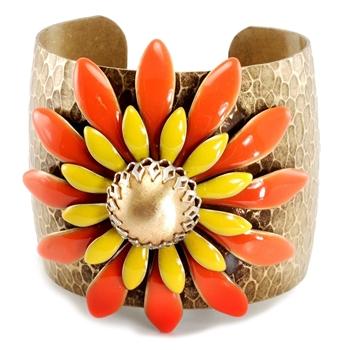 Pop Art Double Daisy 1960s Cuff Bracelet - Sweet Romance Wholesale