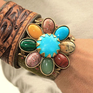 Southwest Gemstone Flower Cuff Bracelet - Sweet Romance Wholesale