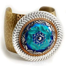 Load image into Gallery viewer, Blue Lumina Glass Disk Cuff Bracelet OL_BR129 - Sweet Romance Wholesale