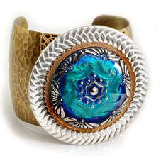 Load image into Gallery viewer, Blue Lumina Glass Disk Cuff Bracelet OL_BR129 - Sweet Romance Wholesale