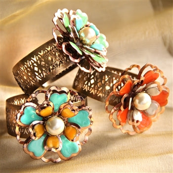 Copper and Enamel Flower Cuff Bracelet OL_BR182 - Sweet Romance Wholesale