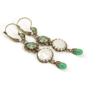 Green, Pearl and Filigree Earrings OL_E137 - Sweet Romance Wholesale
